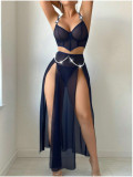 Mesh See Through Split Lingerie Three Piece Skirt Set YQ-W874