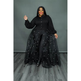 Plus Size Pearl Mesh Panel Maxi Dress QYXZ-99961