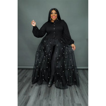 Plus Size Pearl Mesh Panel Maxi Dress QYXZ-99961