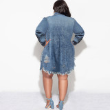 Plus Size Denim Tassel Holes Coat Dress GDAM-218651