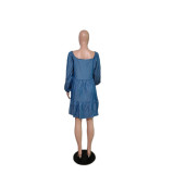 Plus Size Solid Color Denim Mini Dress QYXZ-9978
