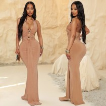 Backless Hollow Out  Split Maxi Dress GZIY-6362