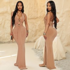 Backless Hollow Out  Split Maxi Dress GZIY-6362