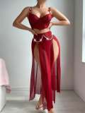 Mesh See Through Split Lingerie Three Piece Skirt Set YQ-W874