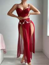 Mesh See Through Split Lingerie Three Piece Skirt Set YQ-W874