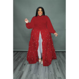 Plus Size Pearl Mesh Panel Maxi Dress QYXZ-99961