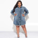 Plus Size Denim Tassel Holes Coat Dress GDAM-218651
