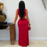 Hollow-Out Twist Deep V-Neck Split Evening Dress GZIY-6351