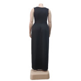 Plus Size Sleeveless V Neck Split Maxi Dress QYXZ-9120