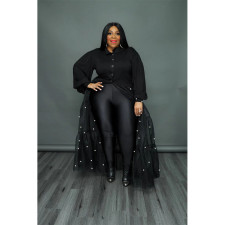 Plus Size Pearl Mesh Panel Maxi Dress QYXZ-99961