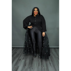 Plus Size Pearl Mesh Panel Maxi Dress QYXZ-99961