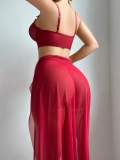Mesh See Through Split Lingerie Three Piece Skirt Set YQ-W874