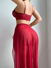 Mesh See Through Split Lingerie Three Piece Skirt Set YQ-W874
