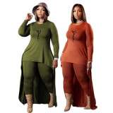 Plus Size Letter Print Long Sleeve Two Piece Pants Set QYXZ-9958