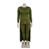 Plus Size Letter Print Long Sleeve Two Piece Pants Set QYXZ-9958