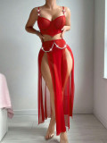 Mesh See Through Split Lingerie Three Piece Skirt Set YQ-W874