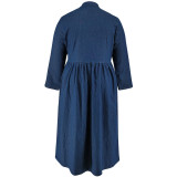 Plus Size Denim Stand Collar Button-Up Long Sleeve Dress GDAM-218523