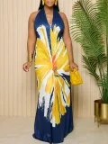 Print Halterneck Backless Maxi Dress YH-5310