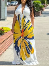 Print Halterneck Backless Maxi Dress YH-5310