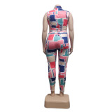 Plus Size Sleeveless Print Two Piece Pants Set QYXZ-9121