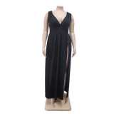 Plus Size Sleeveless V Neck Split Maxi Dress QYXZ-9120