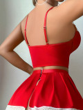 Strappy Cross-Back Sexy Bra Skirts Set YQ-T998