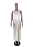 Plus Size Sleeveless Tassel Solid Color Tops YH-5047