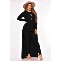 Plus Size Letter Print Long Sleeve Two Piece Pants Set QYXZ-9958