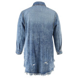 Plus Size Denim Tassel Holes Coat Dress GDAM-218651