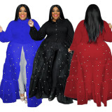 Plus Size Pearl Mesh Panel Maxi Dress QYXZ-99961