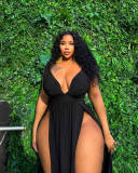 Plus Size Sleeveless V Neck Split Maxi Dress QYXZ-9120