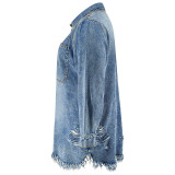 Plus Size Denim Tassel Holes Coat Dress GDAM-218651