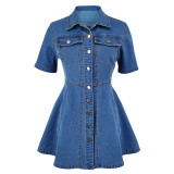 Short Sleeve Lapel Denim Mini Dress GDAM-218671