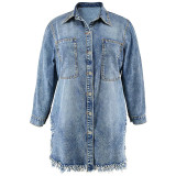 Plus Size Denim Tassel Holes Coat Dress GDAM-218651