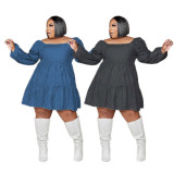 Plus Size Solid Color Denim Mini Dress QYXZ-9978