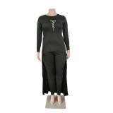 Plus Size Letter Print Long Sleeve Two Piece Pants Set QYXZ-9958