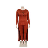 Plus Size Letter Print Long Sleeve Two Piece Pants Set QYXZ-9958