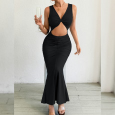 Sleeveless V Neck Slim Fishtail Dress YMYF-9552