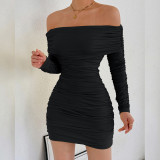 Off Shoulder Solid Color Ruched Mini Dress YMYF-9542