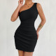 Slash Shoulder Sleeveless Ruched Mini Dress YMYF-9556