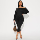 Off Shoulder Long-sleeve Top Seven-Tenths  Pants Set MXBF-J25ST373
