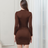 Solid Color Long Sleeve Midi Dress YMYF-8909