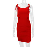 Sexy Solid Color Holes Tie Up Sling Mini Dress YMYF-9261