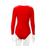 Solid Color Deep V Neck Skinny Bodysuit YMYF-8801