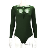 Solid Color Deep V Neck Skinny Bodysuit YMYF-8801