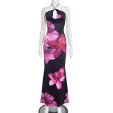 Sexy Print Cross Halterneck Fishtail Dress GDSF-D25DS572