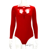 Solid Color Deep V Neck Skinny Bodysuit YMYF-8801