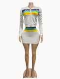 Long Sleeve Print Hooded Jackets Two Piece Skirts Set GFCF-1439