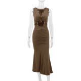 Sleeveless V Neck Slim Fishtail Dress YMYF-9552