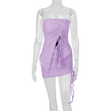 Solid Color Drawstring Tube Top Two Piece Skirts Set YMYF-9551
